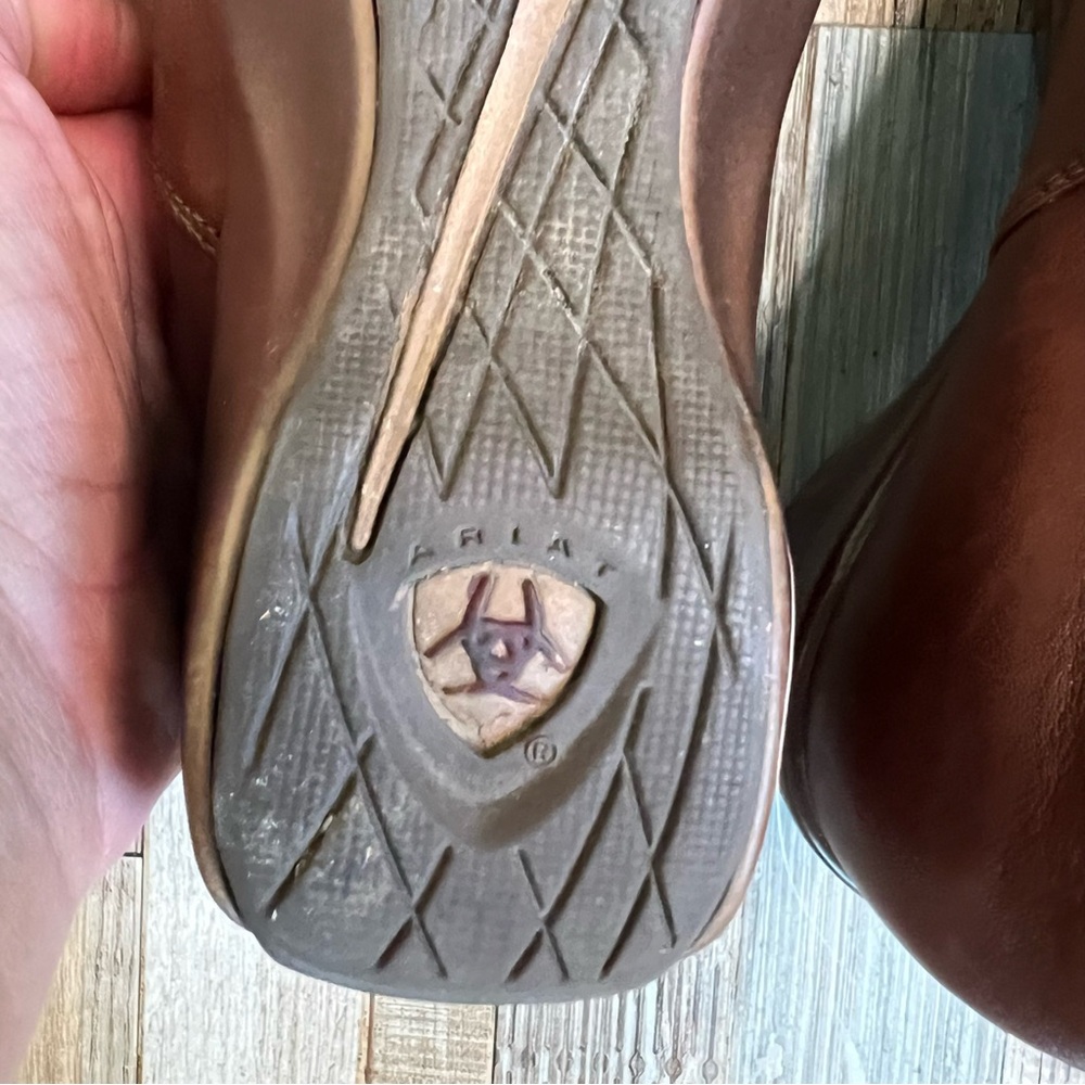 ARIAT Womens Shoes Brown Leather Slip On Wedges Slides Mules Clogs Size 6.5 - Picture 9 of 12